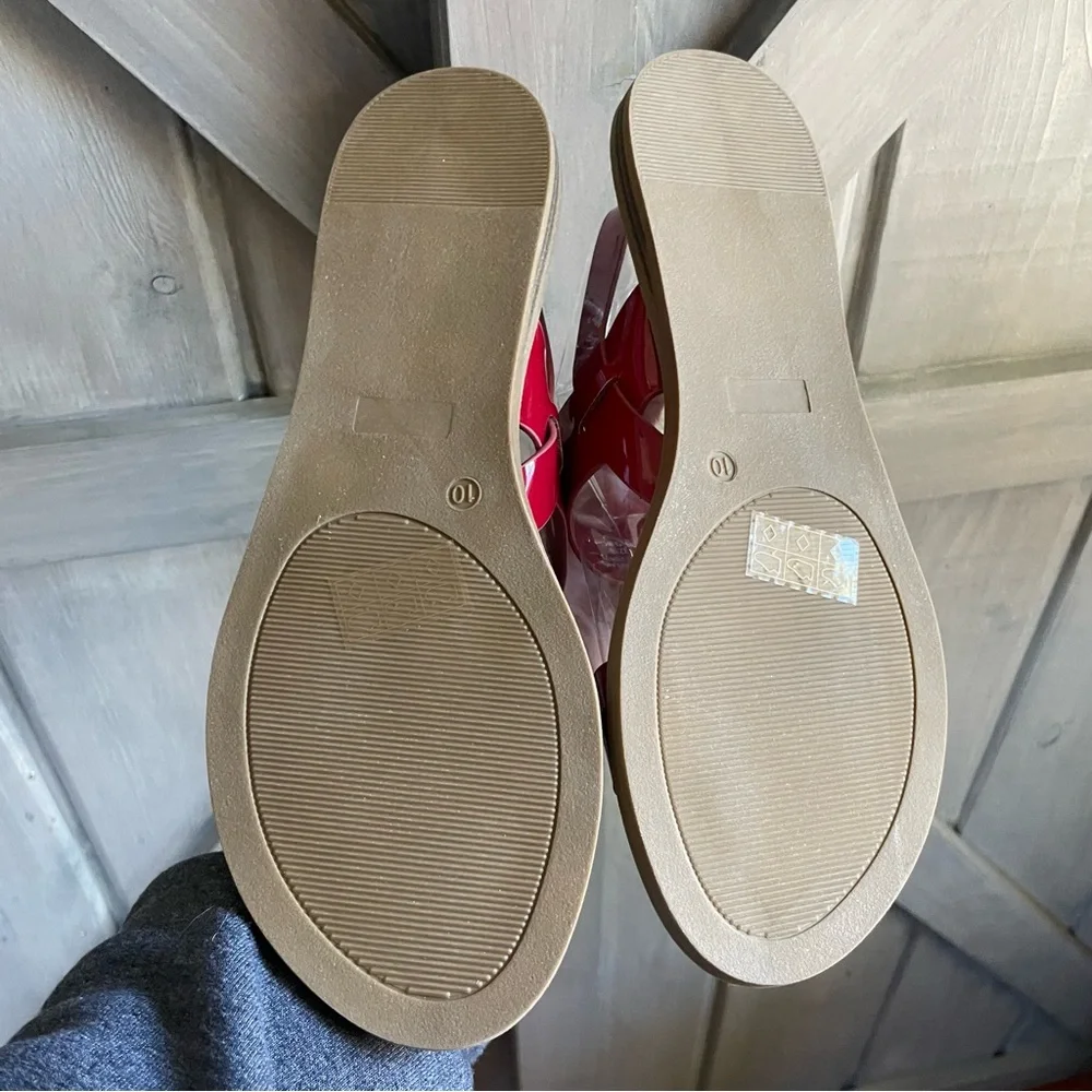 NEW Red Patent Ankle Strap Flat Sandals Women's Open‎ Toe Casual Summer Shoes 10 - Picture 7 of 7
